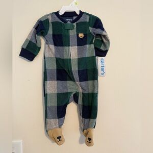 NWT CARTERS Baby Plaid Bear Fleece Zip-Up Footie Sleep & Play Pajamas